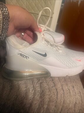 Nike Women’s Air Max 270 White Sneakers with Coral Accents